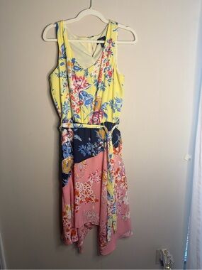 MSK Yellow, Pink & Navy Floral Colorblock Sleeveless Dress